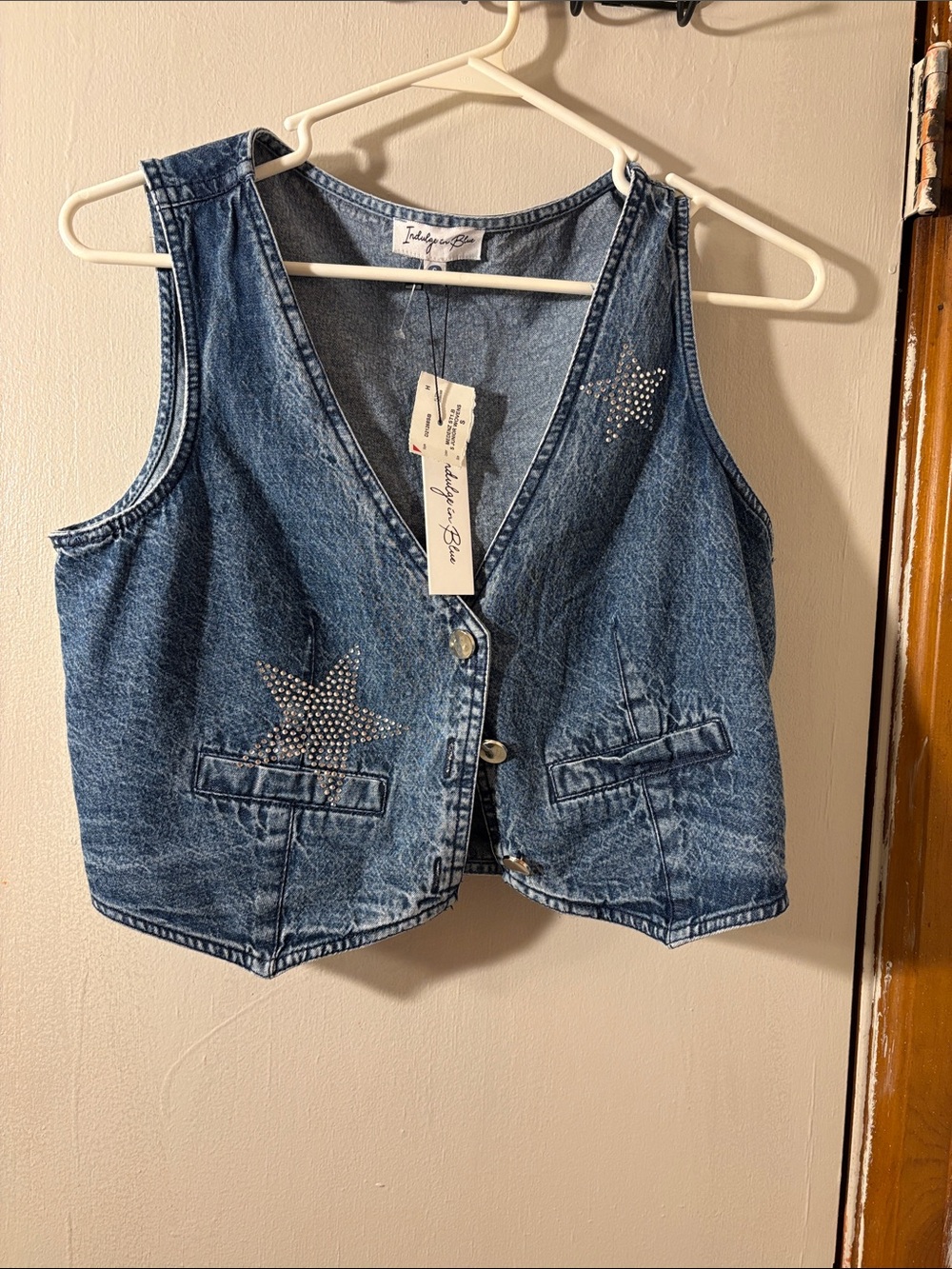 Indigo Blue Denim Vest with Star Studs - Kids / juniors